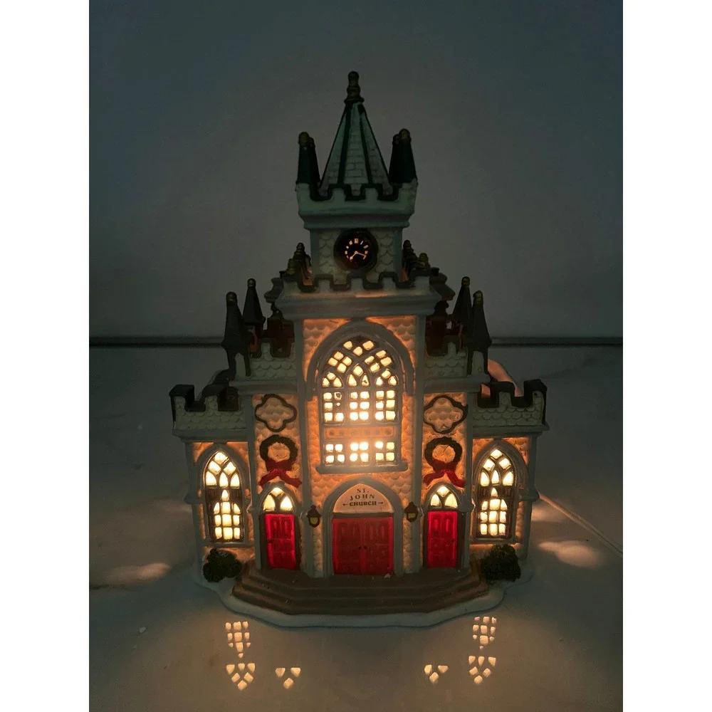 Lemax Carole Towne St John Church Wedding Set 2001 Christmas Village Lit Boxed